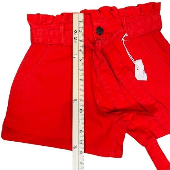 NWT LC Lauren Conrad High Rise Paper Bag Waist Bow Belt Red Shorts Size 0 - Picture 5 of 10